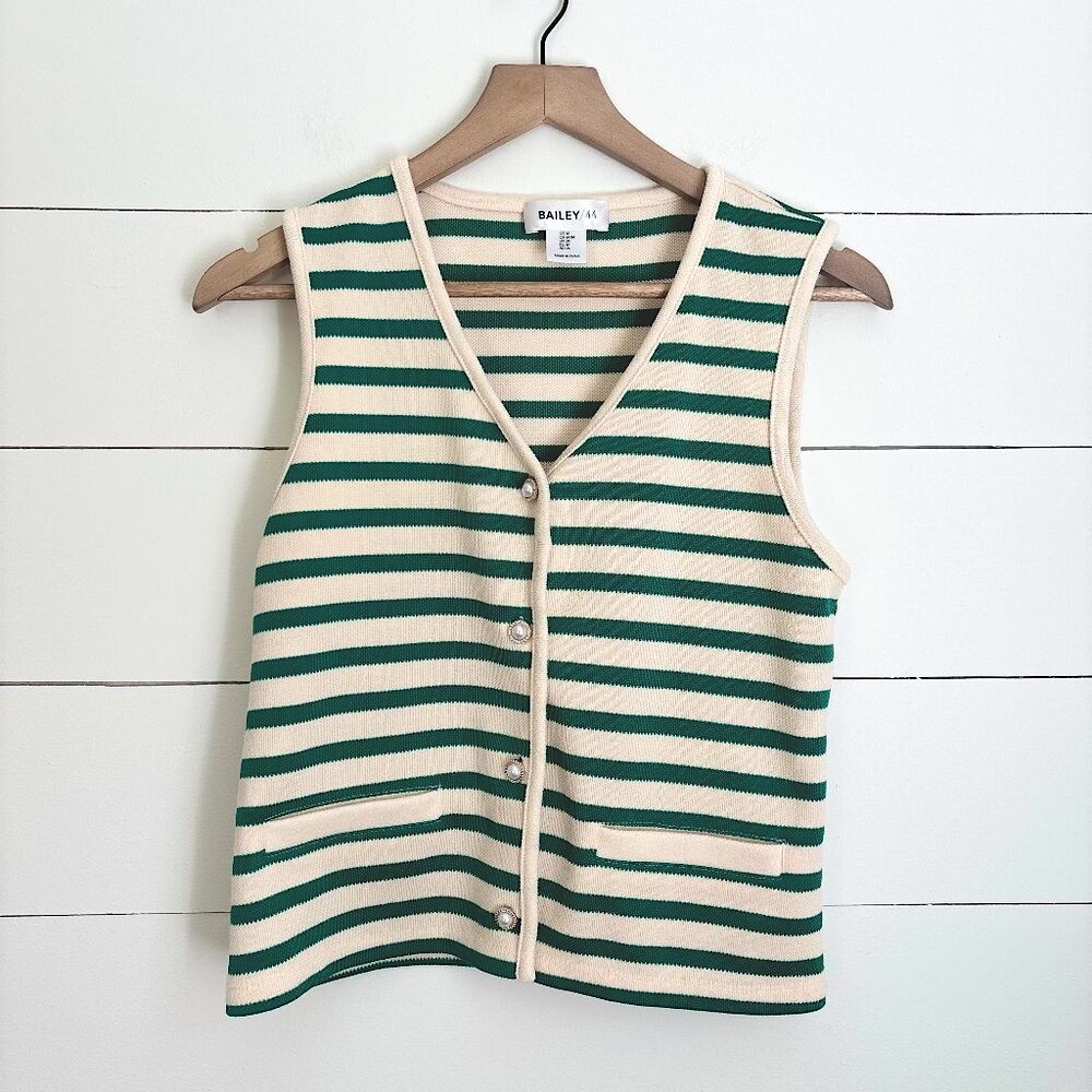 Bailey 44 green and cream striped button down vest